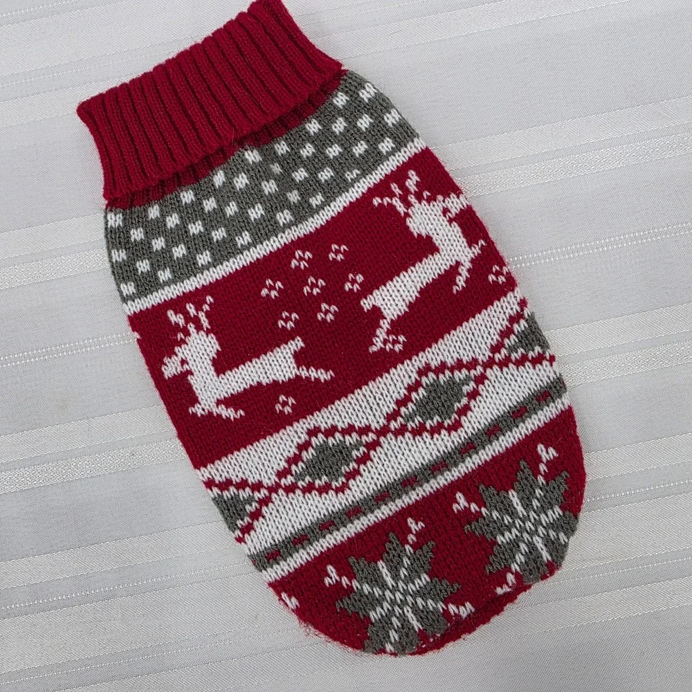 Christmas Reindeer Dog‎ Sweater Pet Apparel Red Grey Snowflake Knit Holiday XS